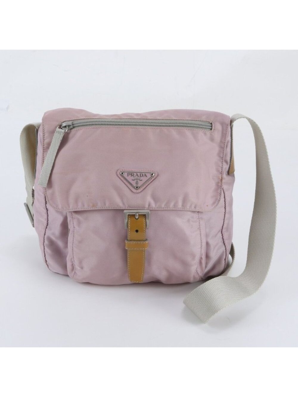 Prada Tessuto Nylon Triangle Logo Leather Shoulder Bag Crossbody Messenger